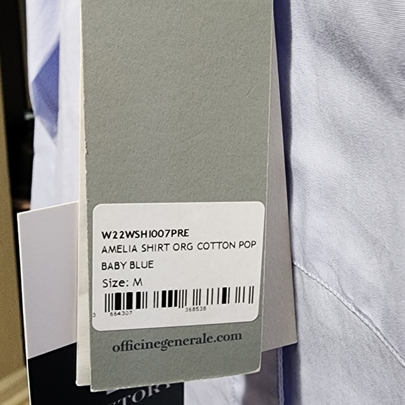 OFFICINE GENERALE - Amelia Organic Cotton Poplin Button Down Shirt - Baby Blue,M - Picture 7 of 10